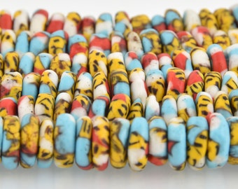 10mm to 12mm MULTICOLOR Glass Rondelle African Trade Beads Recycled Glass x25 beads bgl1865