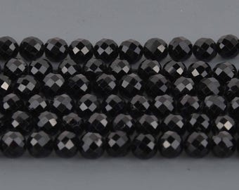 6.5mm Round BLACK TOURMALINE Gemstone Beads, Faceted, 15.5"strand, gem0919