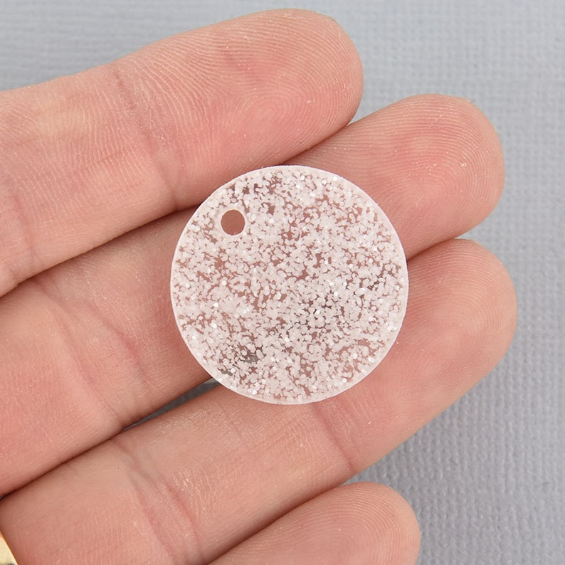 10 WHITE GLITTER Circle Charms Blanks 1 Laser Cut Acrylic Blanks Disc Lca0527