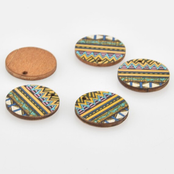 10 Wooden Charms, Yellow Blue Aztec Design, 20mm, Chs6443 - Etsy