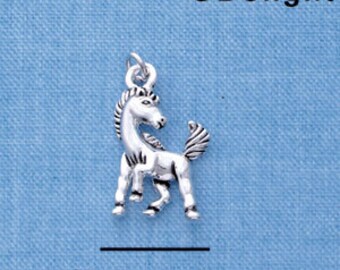 May include: A silver-colored horse charm with a detailed mane and tail. The charm is approximately 1/2 inch in length. The image includes the text "©Delight".