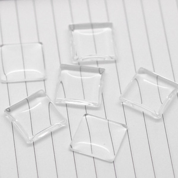 10 Clear SQUARE Glass Dome Seals 20x20mm, 3/4", for Cabochons, Pendants, Charms, Scrapbooking cab0299