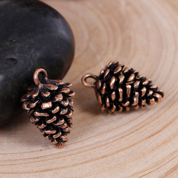 10 PINE CONE Copper Charm Pendants, Pinecones, Evergreen Pine Tree, 20x12mm, chc0072