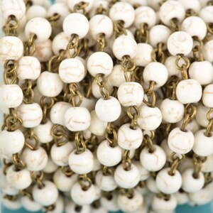 13 feet WHITE Howlite Rosary Chain, bronze wire links, 6mm round stone bead chain, fch0606b