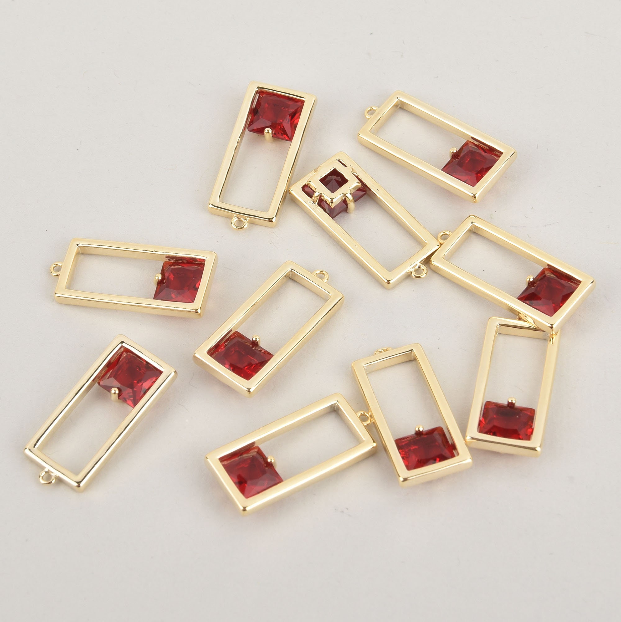 1 Red Crystal Charm, Gold Rectangle, CZ Cubic Zirconia, Chs6399 - Etsy