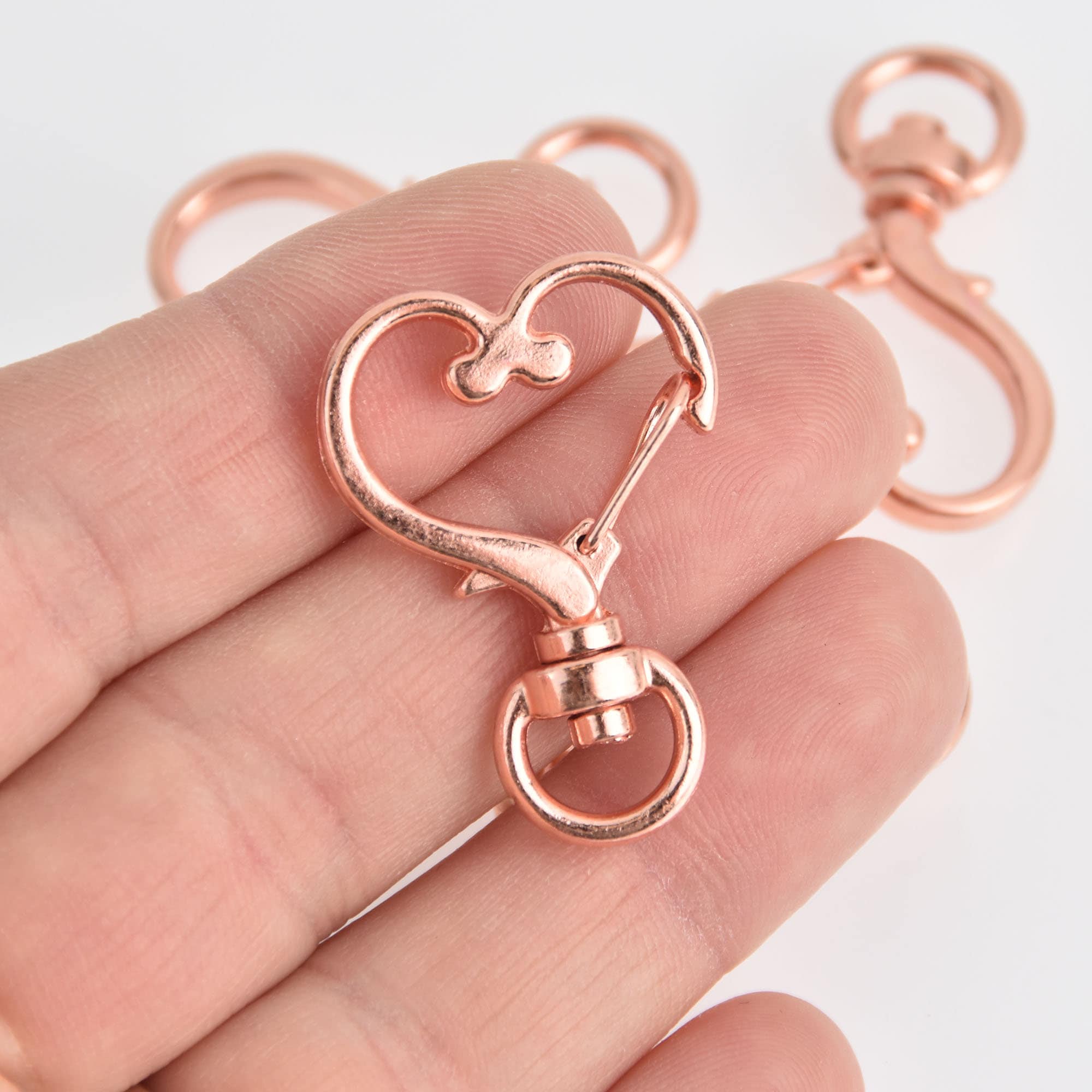 5 Rose Gold Key Chains With Heart Clasp, Swivel Lobster Key Chain