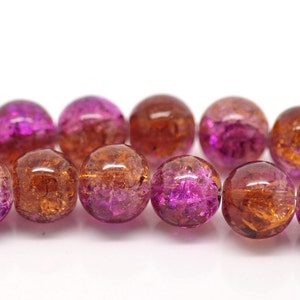 30 Crackle Glass PINK and ORANGE TANGERINE Round Glass Beads . 10mm . bgl0315