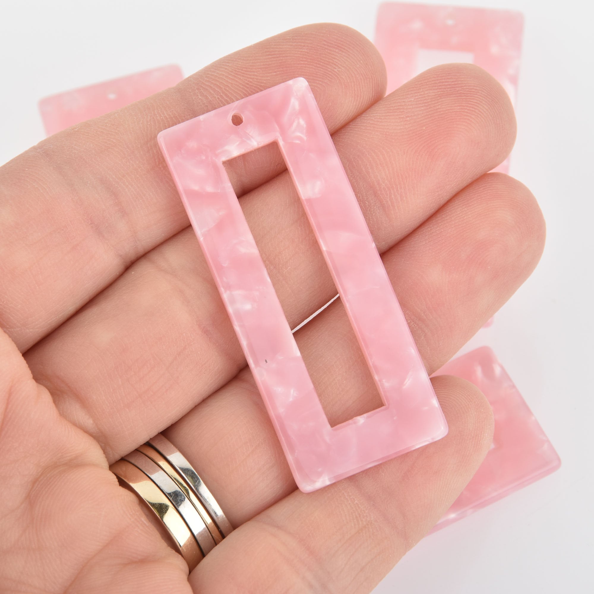 4 Acrylic Rectangle Charms PEARL LIGHT PINK Terrazzo 2