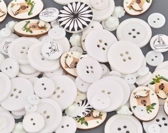 WHITE Buttons Mixed styles and sizes 50 grams but0313