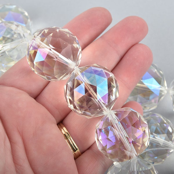 30mm CLEAR AB Round Faceted Crystal Glass Beads, 7 beads, bgl1788