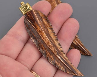 Large Brown FEATHER Charm 3.5" long chs8568