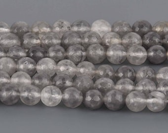 8mm Gray Quartz Gemstone Beads, Round Faceted, 15.5" strand, gem0921