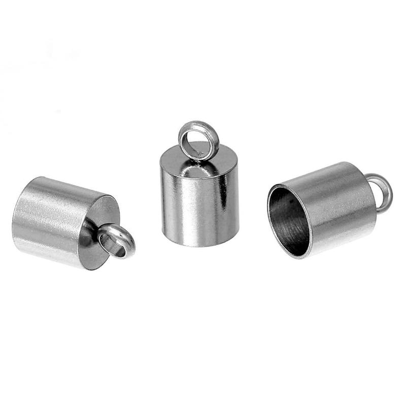 VALYRIA 10pcs Stainless Steel Silver Cord Crimp Ends Bail Connectors Findings 6.6x6.1mm