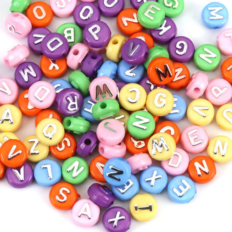 x100 acrylic beads bac0411 10mm Alphabet Coin Beads Mixed Colors with