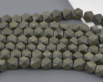 10mm Green Wood Beads, Faceted Cube, bwd0060