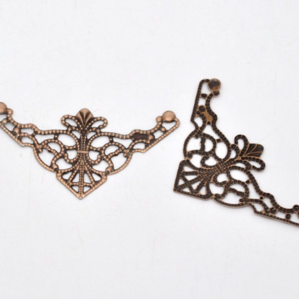 50 COPPER Vintage Style Filigree Flat Metal Findings  FIL0016