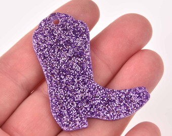 Dije de bota de equipo de instrucción cortado a láser, forma acrílica con purpurina morada, 5 x 3,8 cm (chs8163)