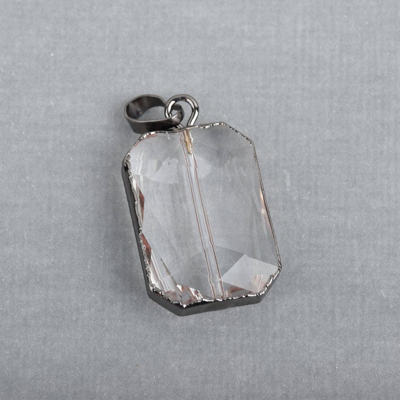 GUNMETAL 35mm chs3993 1 Crystal Drop Pendant RECTANGLE Clear Glass CRYSTAL