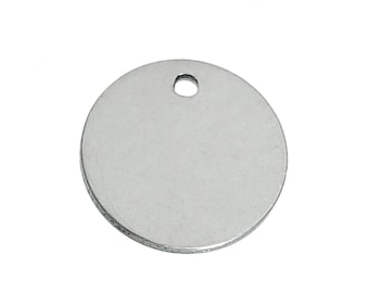 10 Thick Stainless Steel Round Circle Disc Charms Stamping Blanks, with hole, 5/8" (15mm), 19 gauge,  msb0321