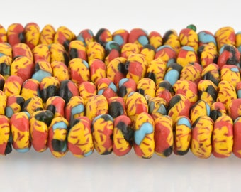 10mm to 12mm MULTICOLOR Glass Rondelle African Trade Beads Recycled Glass x25 beads bgl1858