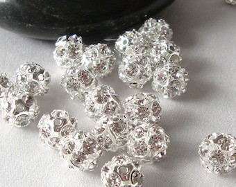 8mm Fireball Rhinestone Beads, Silver and Crystal Rhinestone Disco Ball Spacer Beads, 12 beads, bme0015a