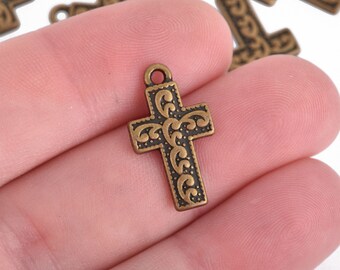 10 BRONZE CROSS Charms 21x12mm chs4485