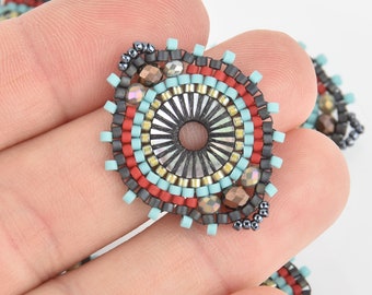 Beaded Circle Charm Connector with Miyuki Delica Seed Beads, 1", chs6144