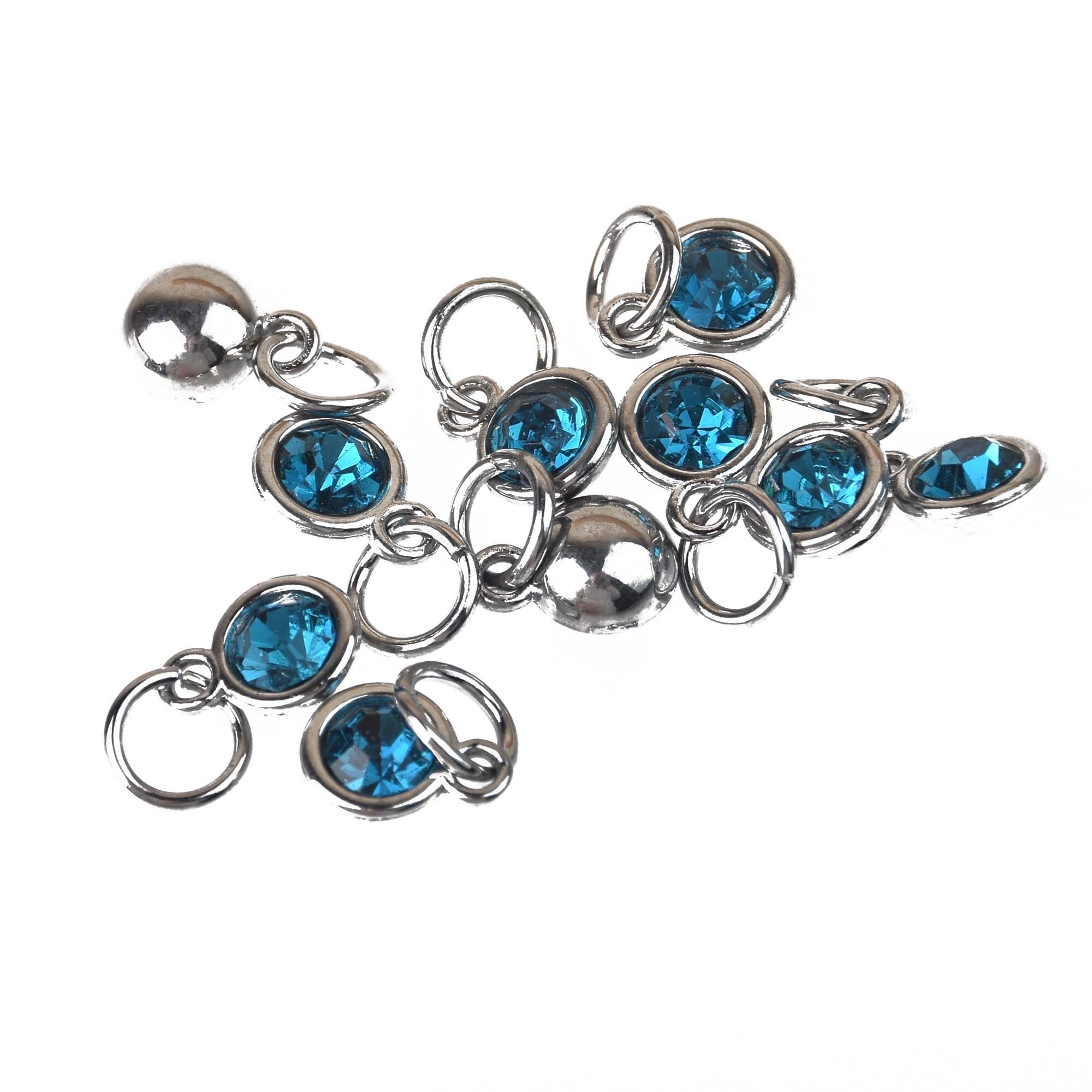 Crystal Dot Charms, December Birthstone, Silver Bezel, 7mm