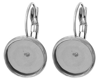 10 (5 pares) componentes para aretes con palanca de engaste de cabujón de acero inoxidable, se adapta a bandejas interiores redondas de 12 mm fin0451