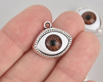 10 Silver EYEBALL Charms, Brown Eye, chs6905