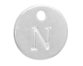10 Letter N Alphabet Charms Silver Plated Monogram, double sided round disc letter charms, dot charms, 12mm, (1/2"), chs3001