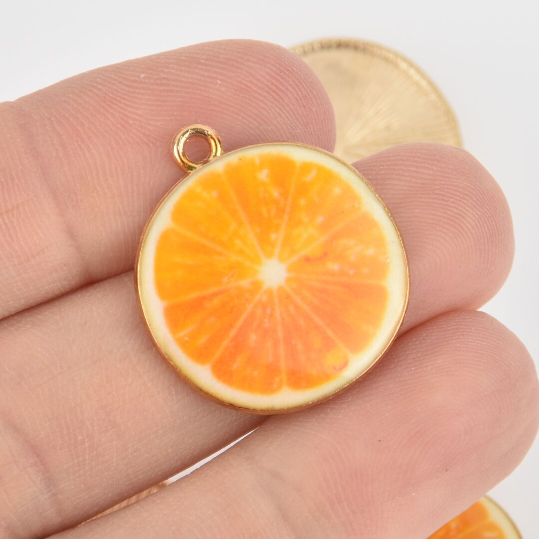 5 ORANGE Charms Gold Plated Metal 1