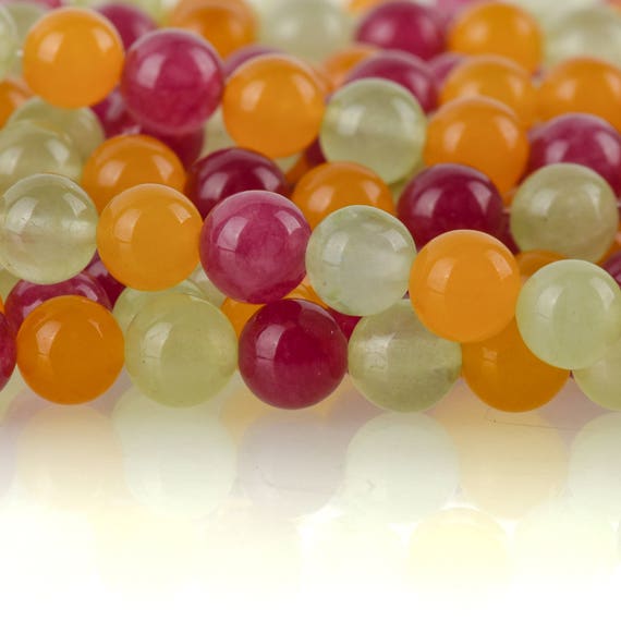 6mm SUMMER MIX Round JADE Beads, Pink Yellow Green Gemstone Beads, full strand, about 62 beads, gjd0210