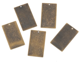 10 Distressed Brass Stamping Blanks, Charms, LARGE RECTANGLE shape 1 1/4" x 3/4", 32x18mm, 24 gauge msb0308