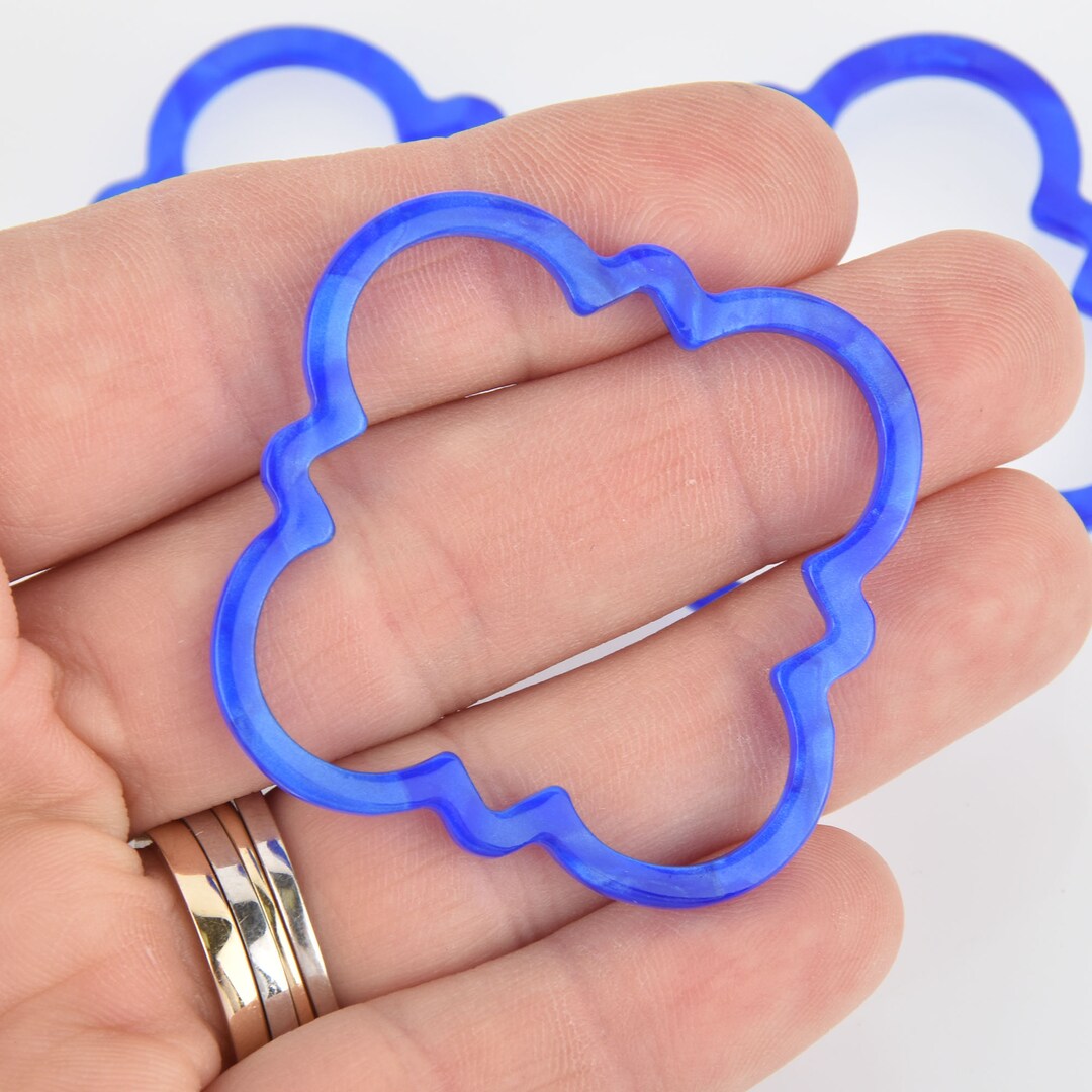 4 Acrylic Clover Flower Charms ROYAL BLUE PEARL Terrazzo 2