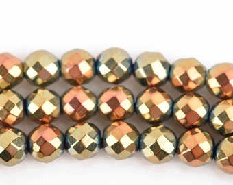 4mm Hematite Round Beads, ROSE GOLD Titanium Coated Gemstone Beads, faceted, full strand, 98 beads, ghe0176