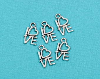 15 LOVE Charms, Word Affirmation Charm, Silver Tone Pewter Charm Pendant  chs1647