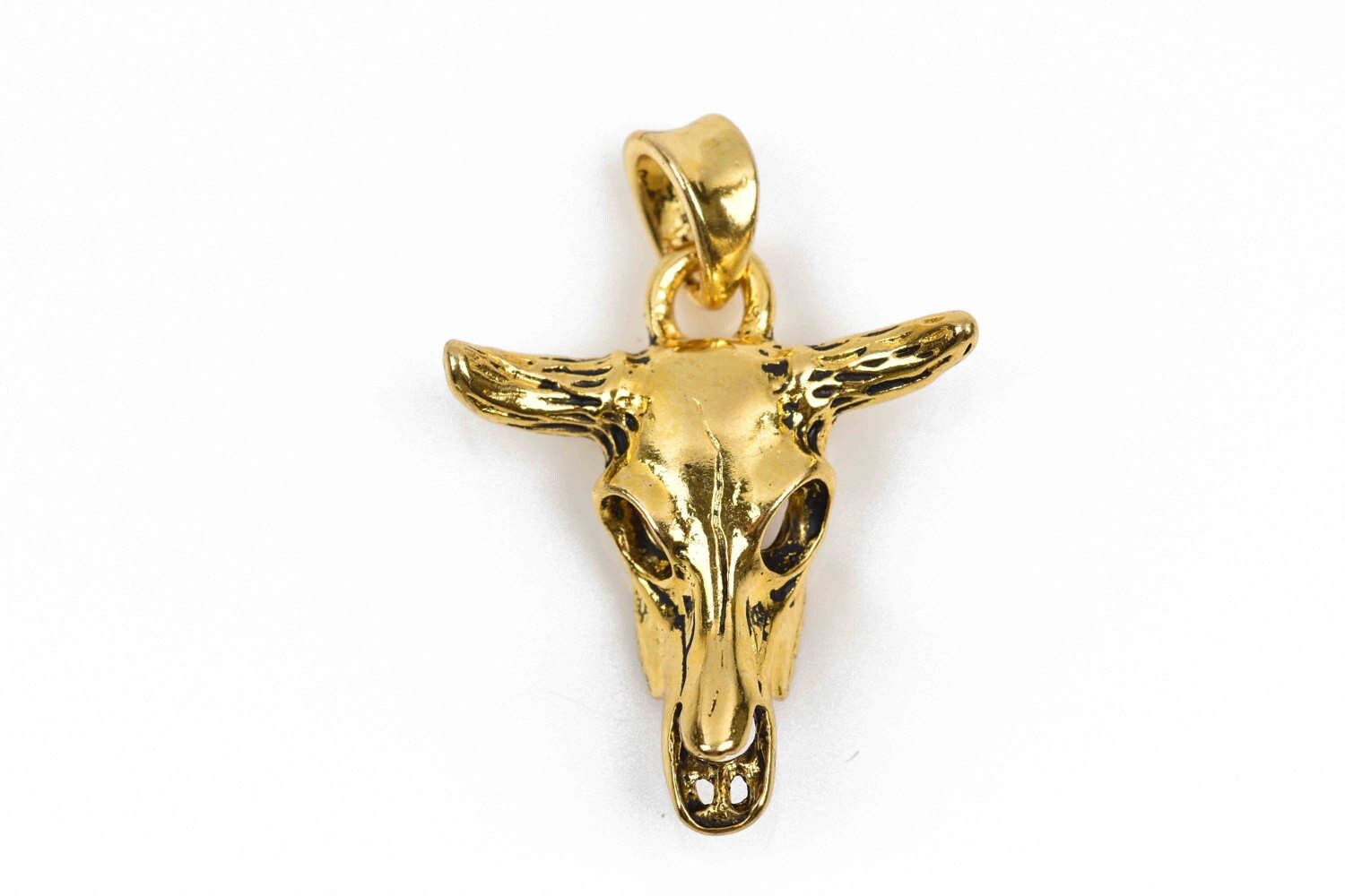 2 Gold Metal Longhorn COW SKULL Charms or Pendants, Steer Skull