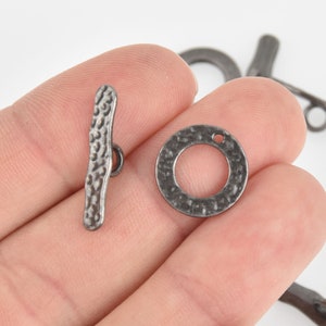 10 Sets Gunmetal Toggle Clasps, hammered metal, fcl0332