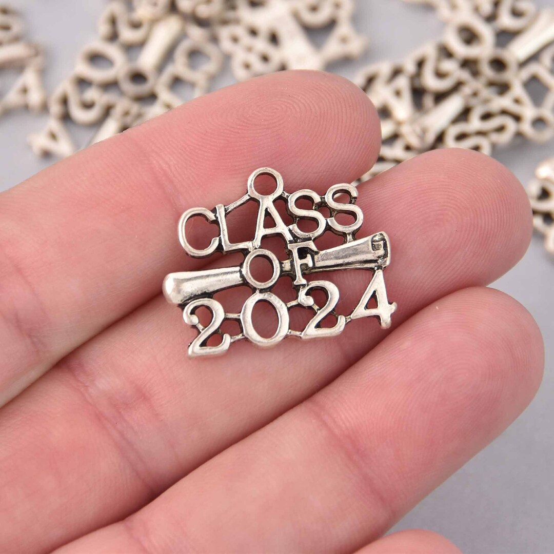 50/100pcs 2024 Charms New Year Charms Graduation Charms Antique Silver Tone 14x9mm cf4657