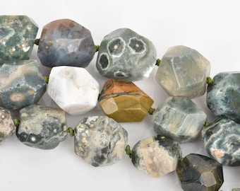 14mm-20mm OCEAN JASPER Round NUGGET Beads, faceted natural gemstone beads, full strand, 21-24 beads, gja0195