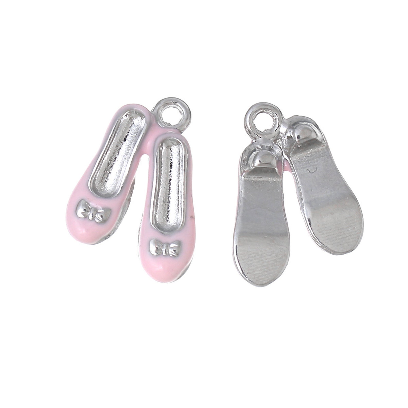 2 pink ballet shoes charm pendants, silver and enamel, che0486a