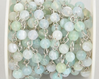 6mm Robins Egg BLUE AGATE Rosary Chain, silver wire, fch1087