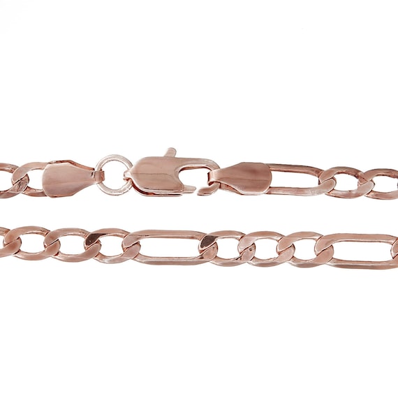 2 Rose Gold FIGARO LINK CHAIN Necklaces, Lobster Clasp, 21-5/8