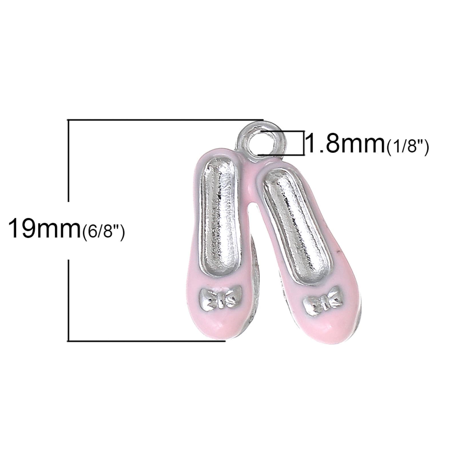 2 pink ballet shoes charm pendants, silver and enamel, che0486a