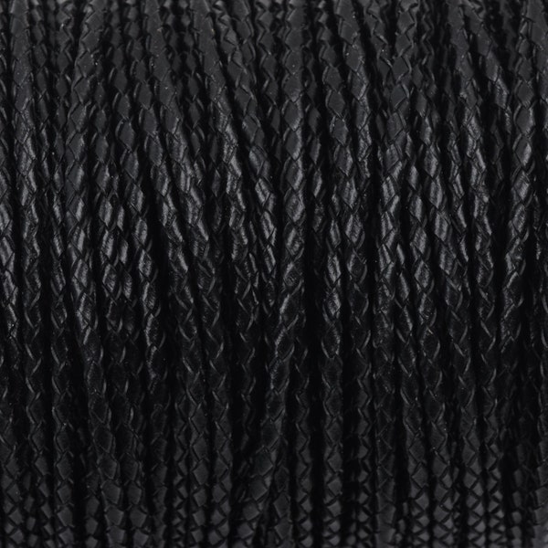 4mm BLACK Round Braided Licorice Leather, European Leather Cord, flexible, 1 yard, Lth0005