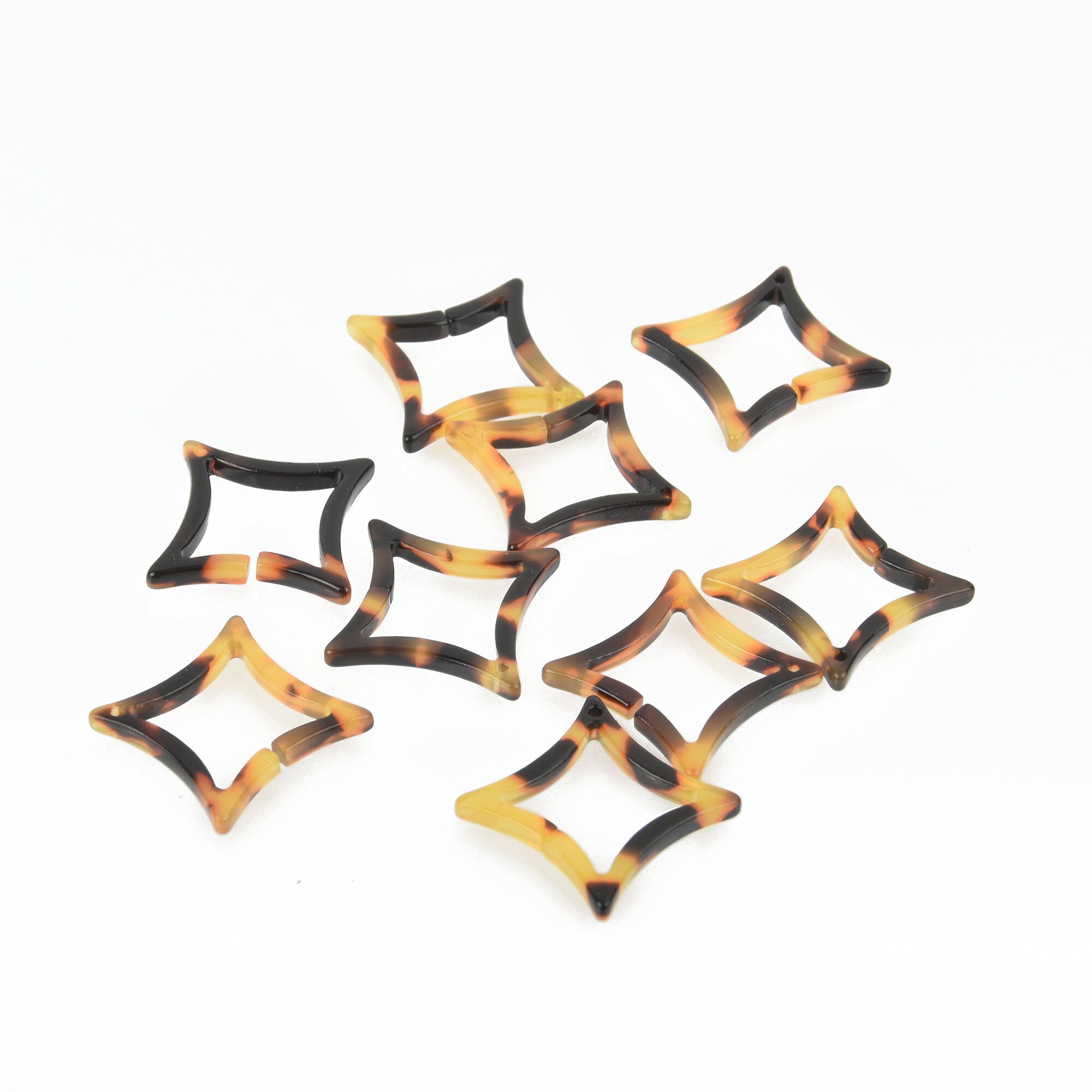 10 Resin Drop Charms, Faux Tortoise Shell, Diamond Square Shape 1