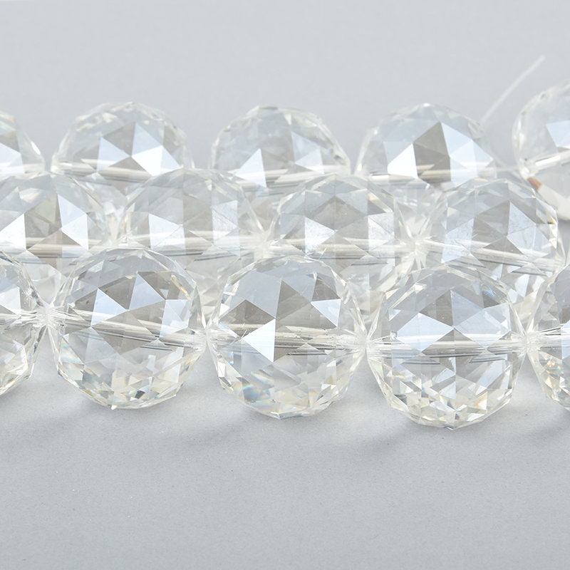30mm CLEAR Round Faceted Crystal Glass Beads, 7 Beads 30mm CLEAR Round Faceted Crystal Glass Beads, 7 Beads
