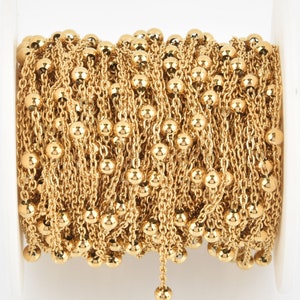 Gold Satellite Chain Stainless Steel Ball and Link Chain, Bead Chain, Round Balls are 3.5mm, fch1096