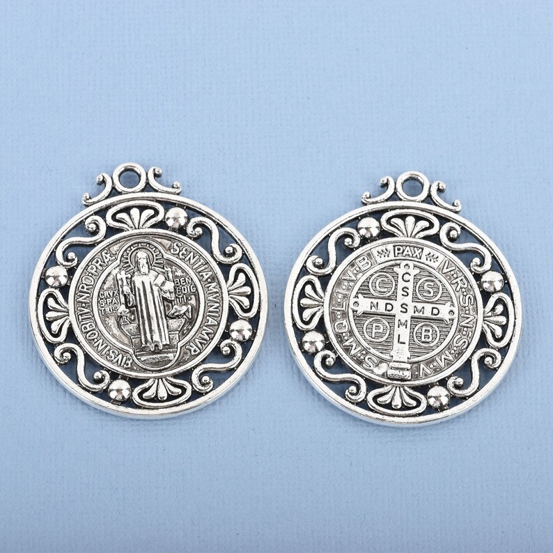 5 Religious Medal Charms Silver Relic Filigree Double Sided Etsy